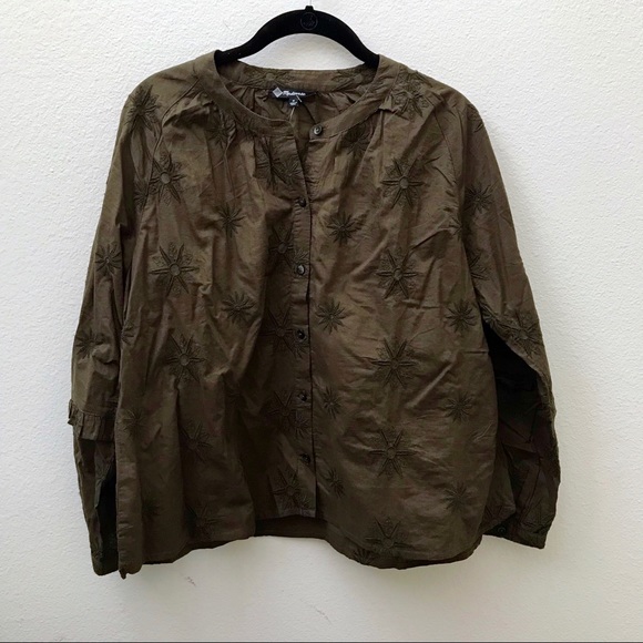 NEW Madewell olive embroidered bubble sleeve shirt - Picture 2 of 8